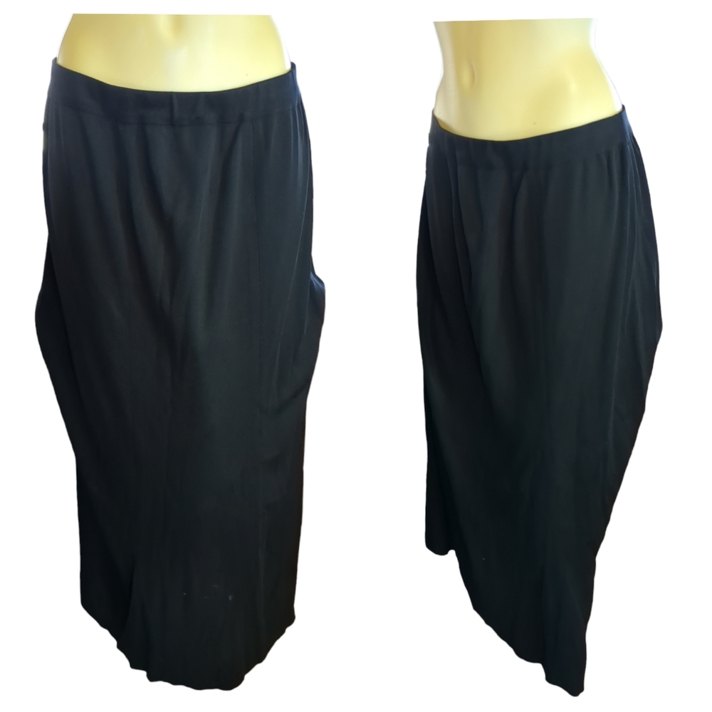Misook Solid Black Calf Length Skirt - image 1